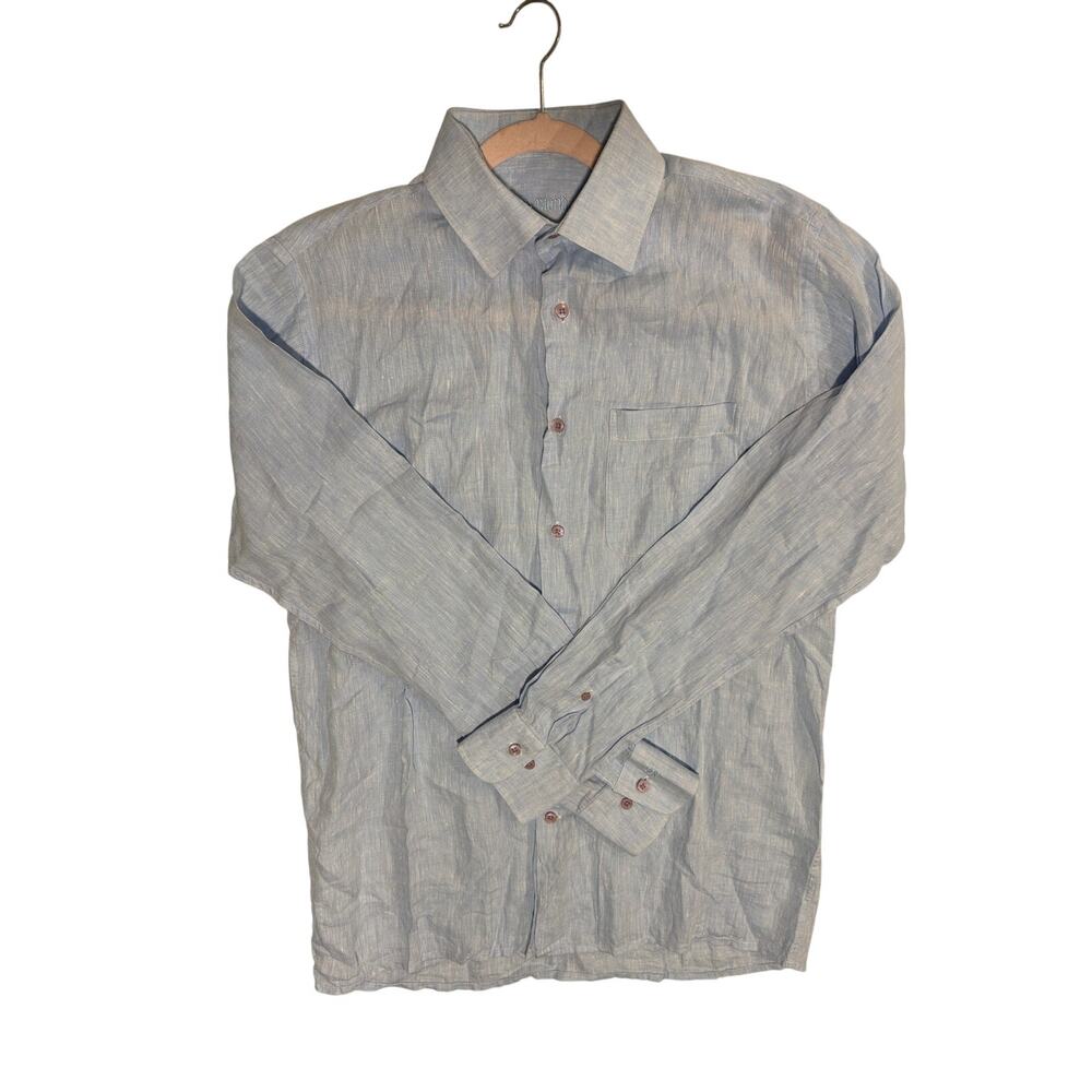 Raymond 100% Linen Button Down Long Sleeved Shirt Light Blue Size L (40) Loose